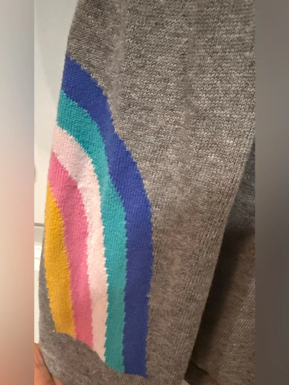 Girls' Gray Long-Sleeve Dress with Rainbow Accent